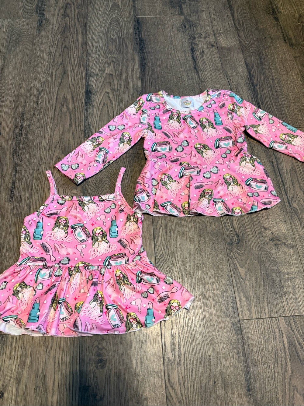 Girls' Pink Long Sleeve & Tank Top Set - Playful Print